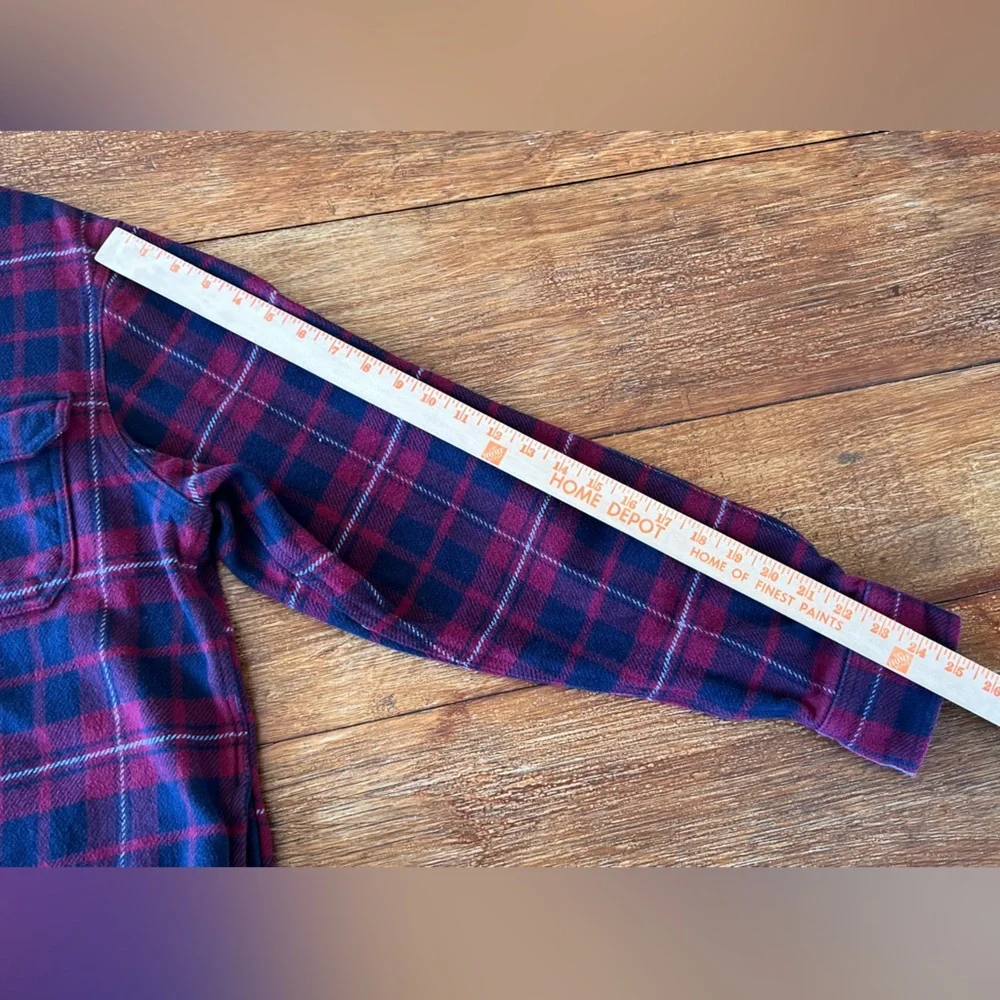 Orvis Big Bear Heavyweight Flannel Plaid Shirt Red Blue Sangria Cotton Men's M